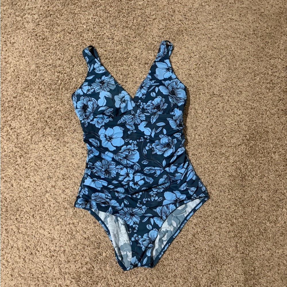 Jantzen Blue Floral Kids One Piece Swimsuit